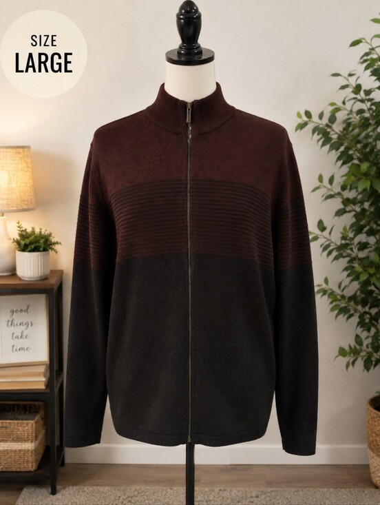 Van Heusen Other - Size L mens burgundy black zip up cardigan